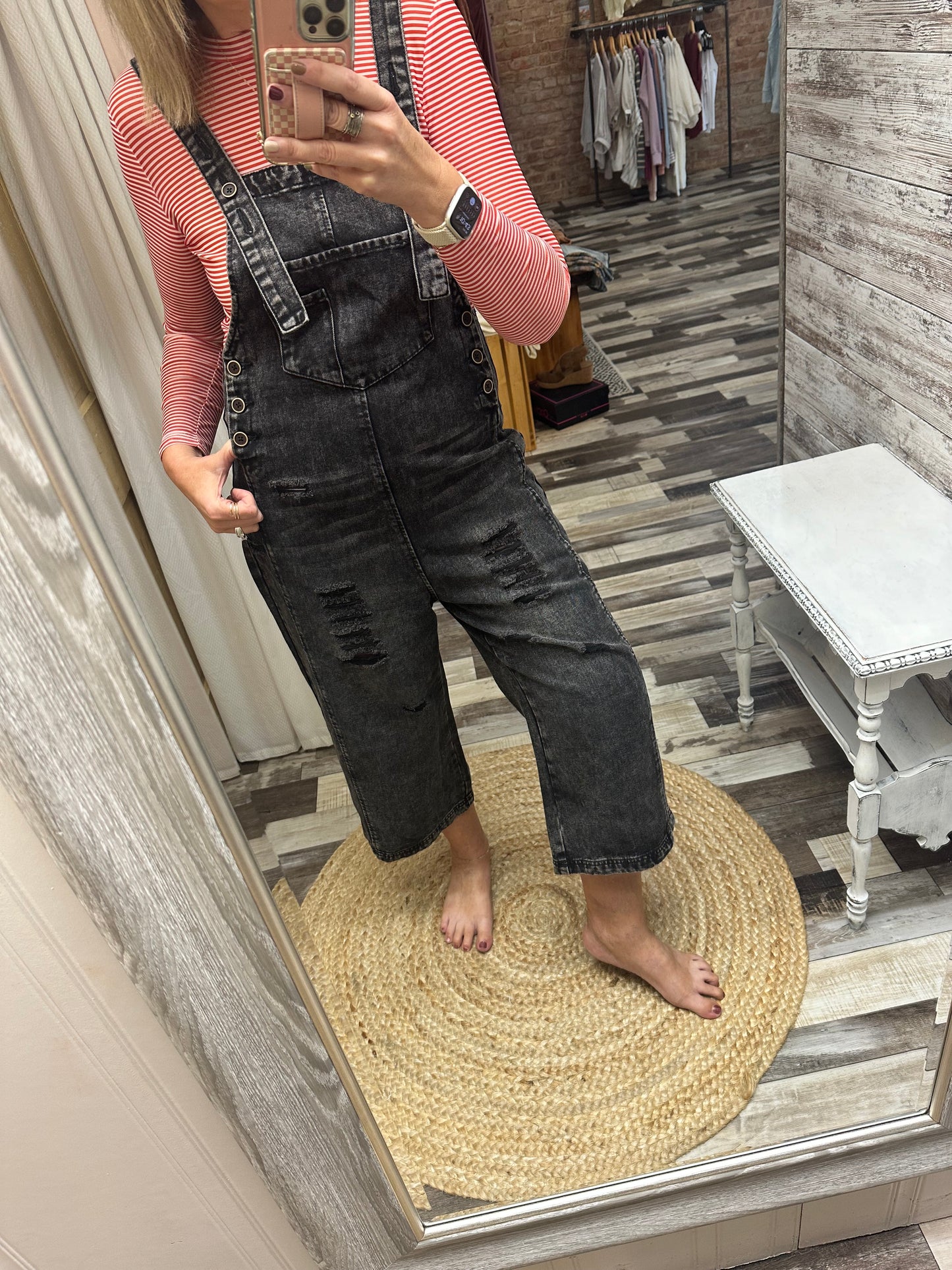 The Layla Distressed Wide Leg Denim Bibs