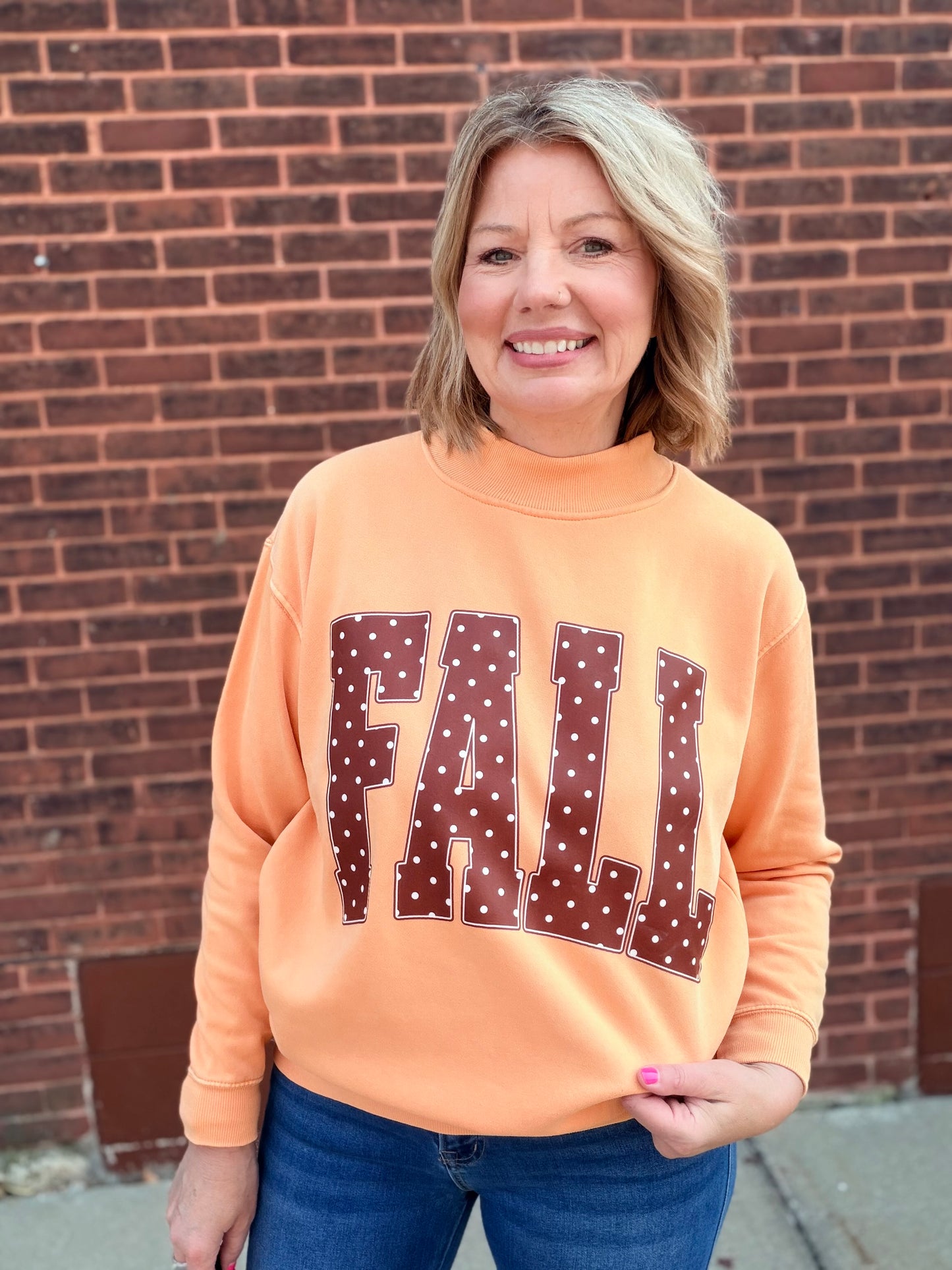 Fall Polka Dot Mock Neck Sweatshirt