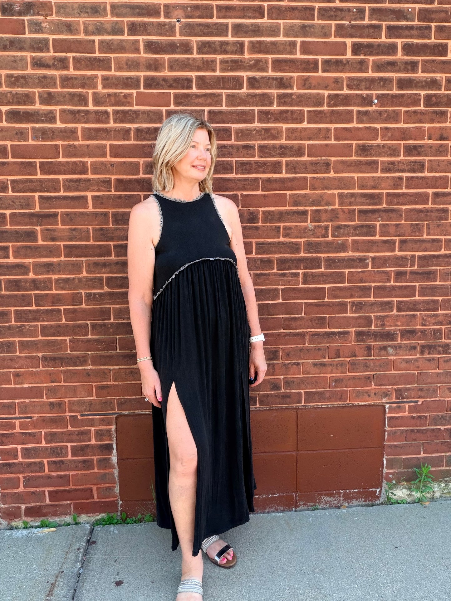 Mineral Wash Front Slit Maxi Dress