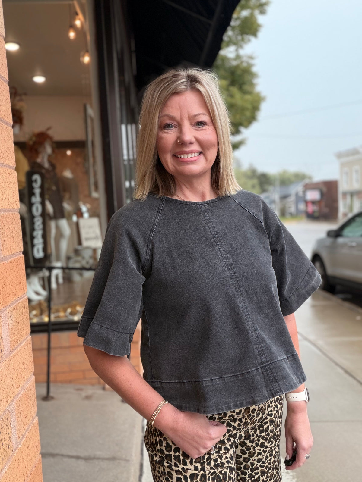 Simply Yours Stretch Denim Tie Back Detail Blouse