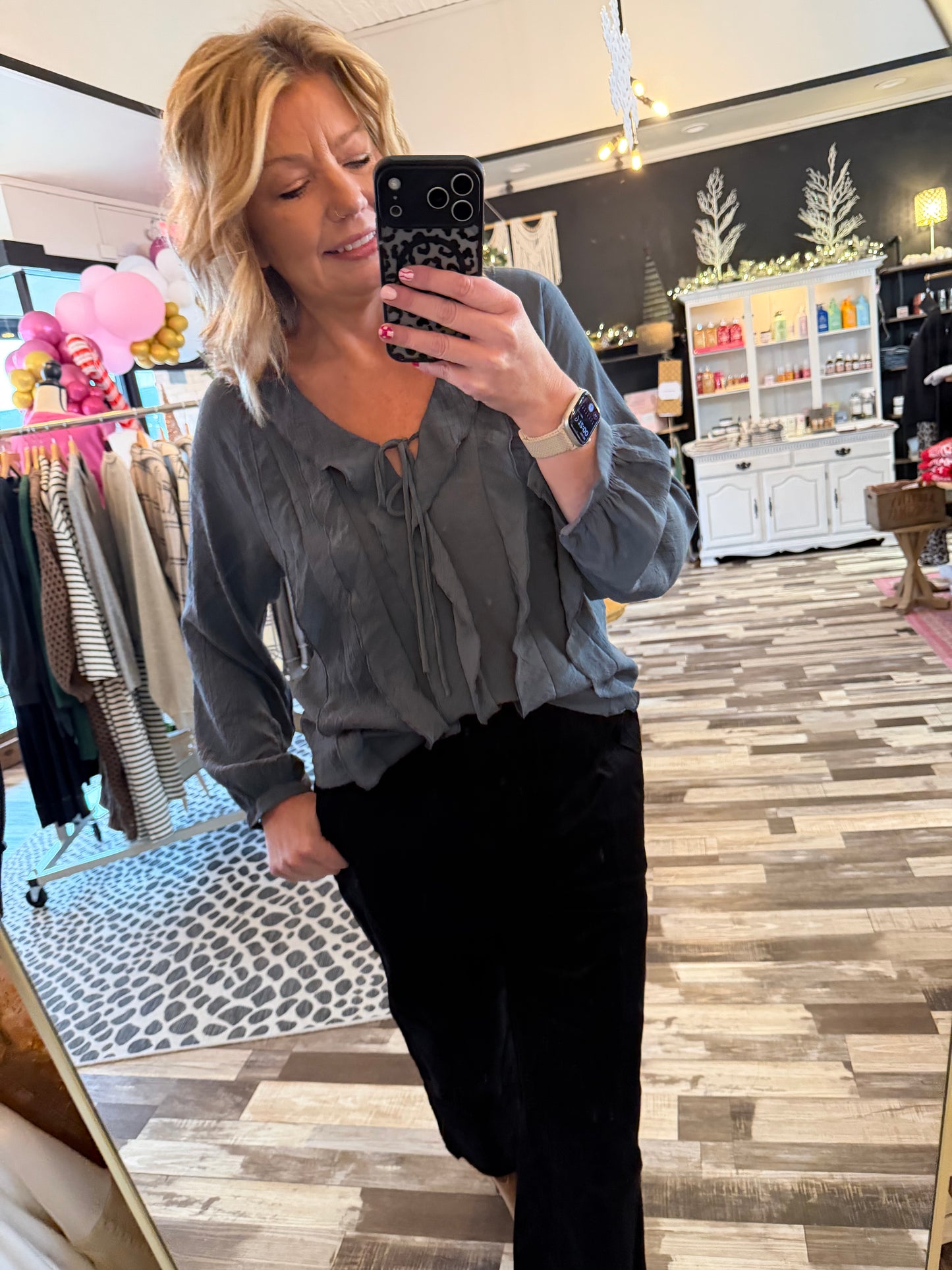 V-neck Ruffle Long Sleeve Blouse