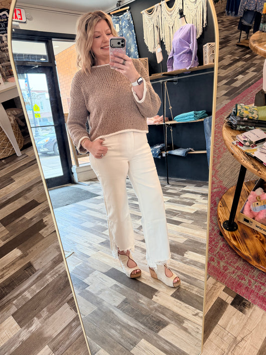 The Lena Asymmetrical Distressed Hem Straight Leg Jeans