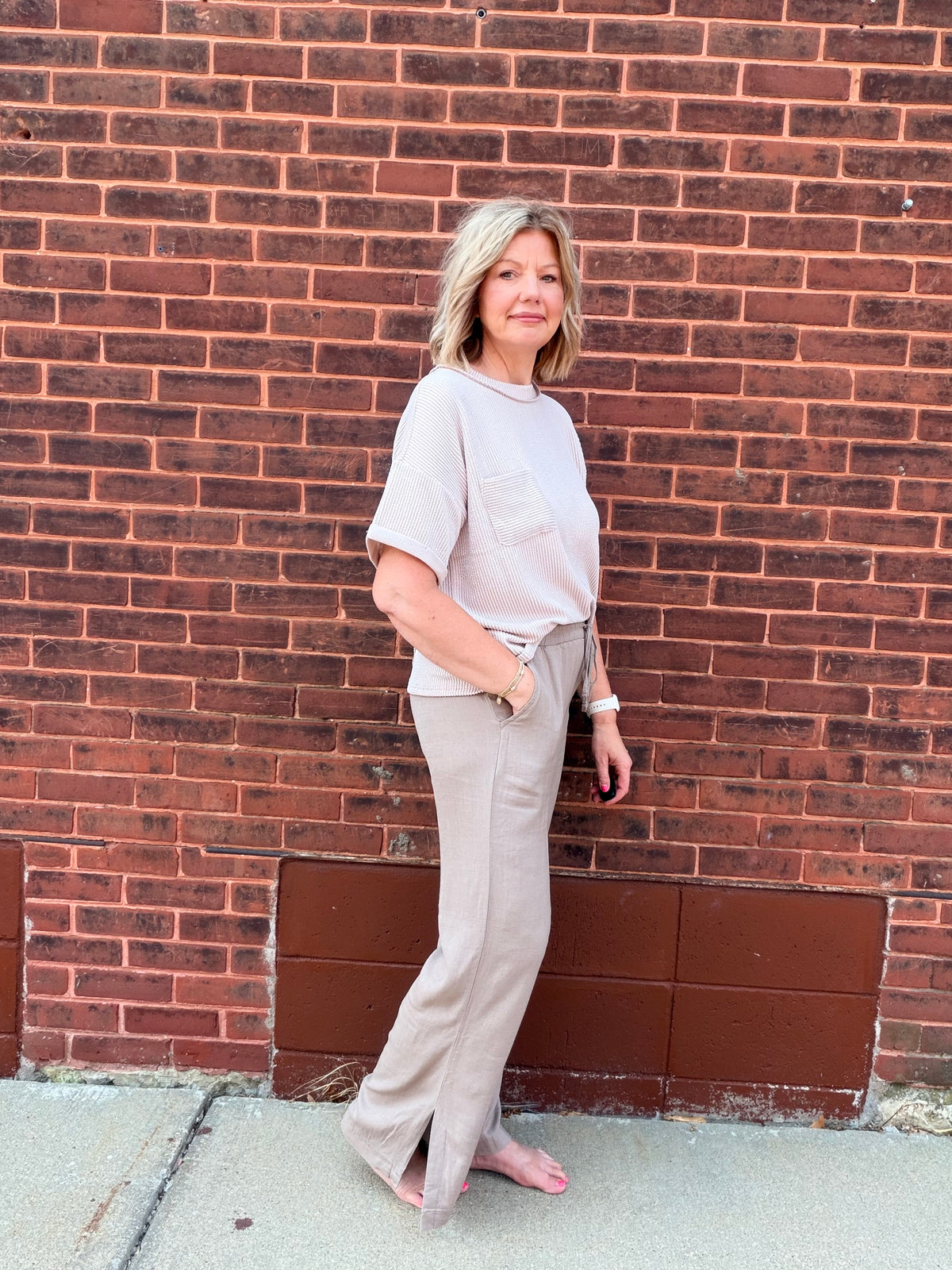 The Niki Side Slit Linen Drawstring Pants