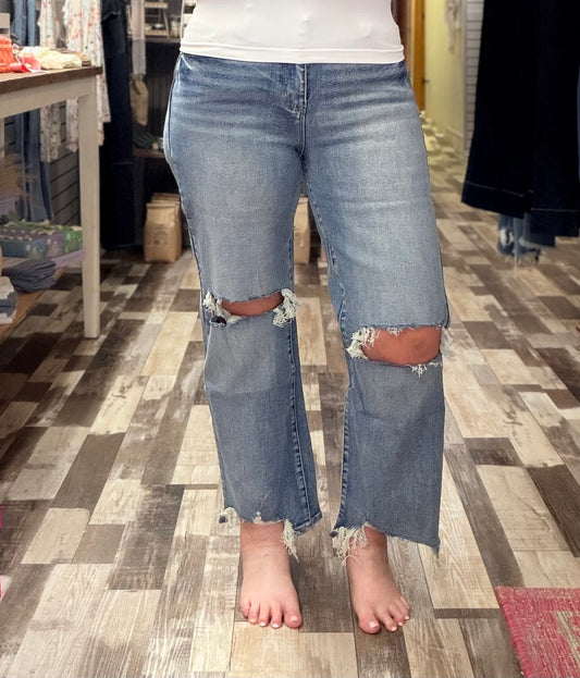 Petra High Rise Stretch Slim Wide Leg Denim