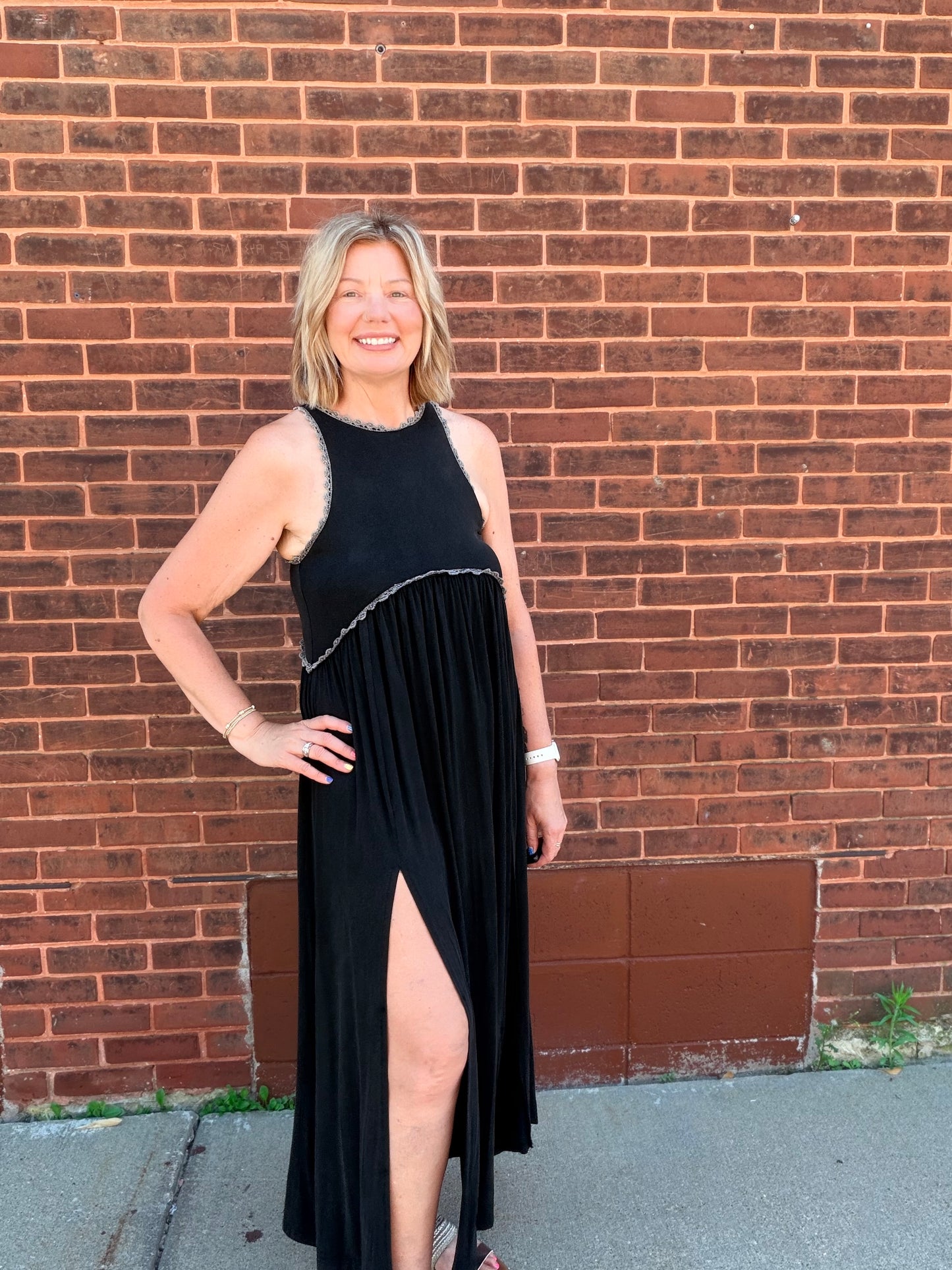 Mineral Wash Front Slit Maxi Dress