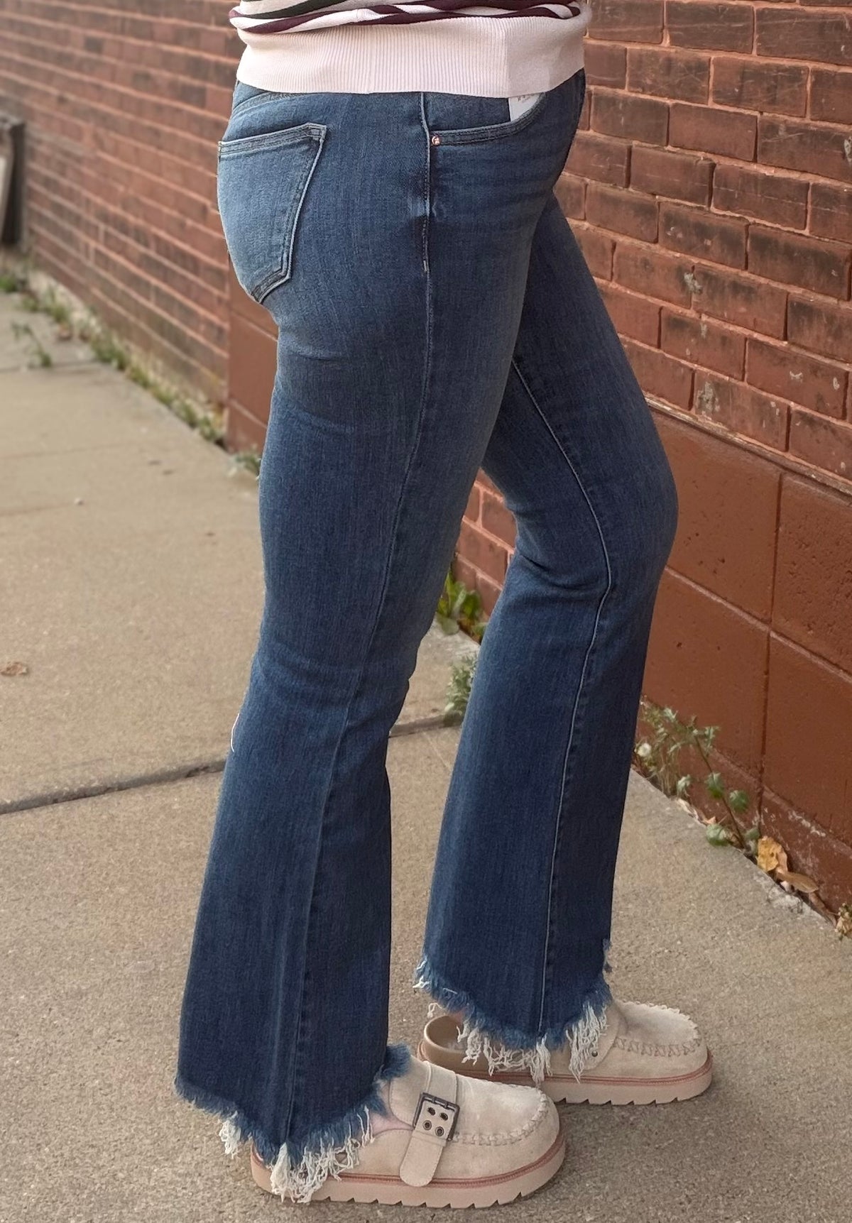 The Vintage Darling Mid Rise Flare Frayed Hem Jeans by Risen
