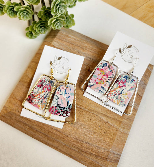 Twig & Rue - Chloe| Spring collection, leather statement earring: Southern floral / Silver plated