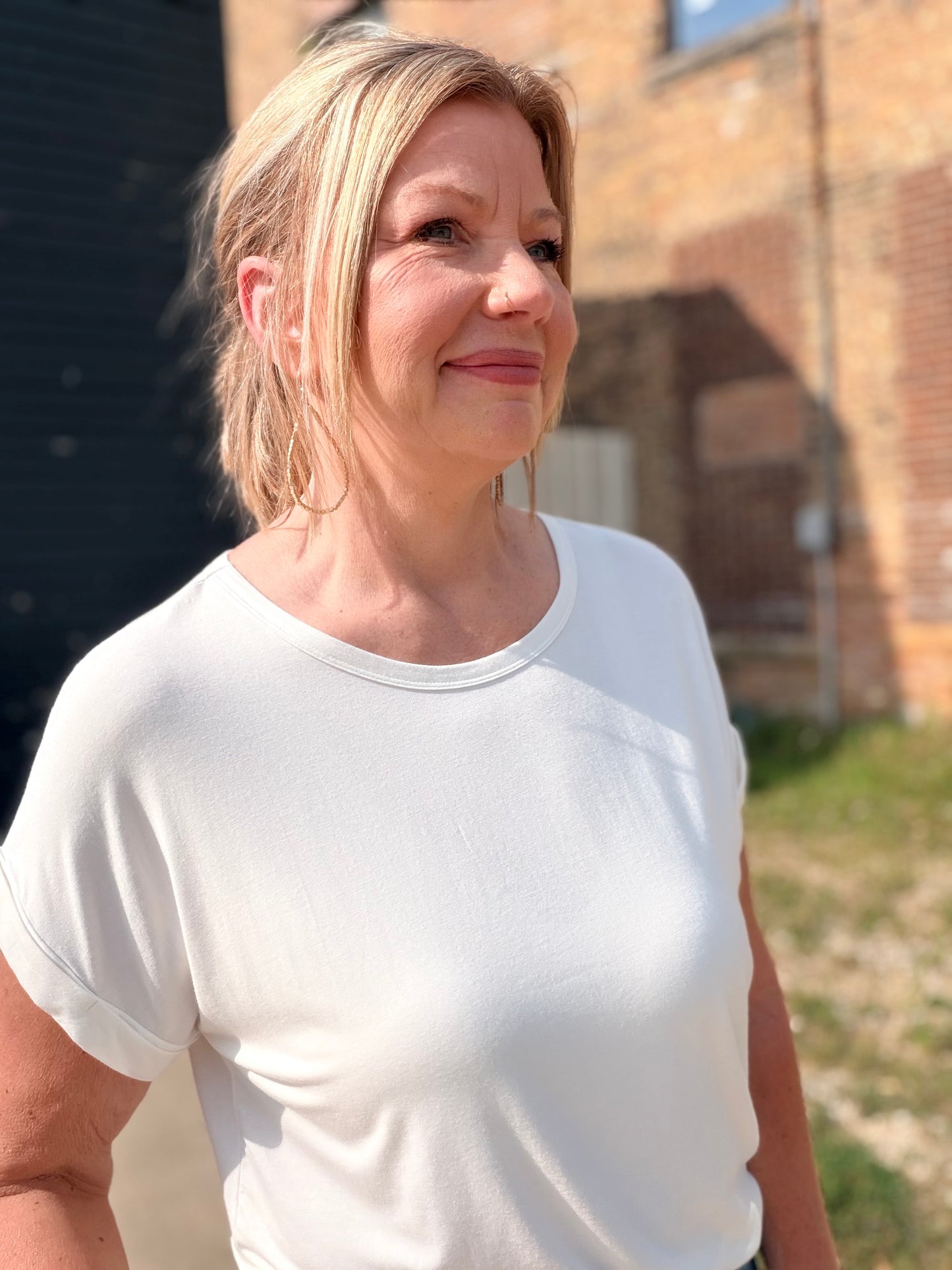 The Layla Solid Crew Rolled Sleeve Top