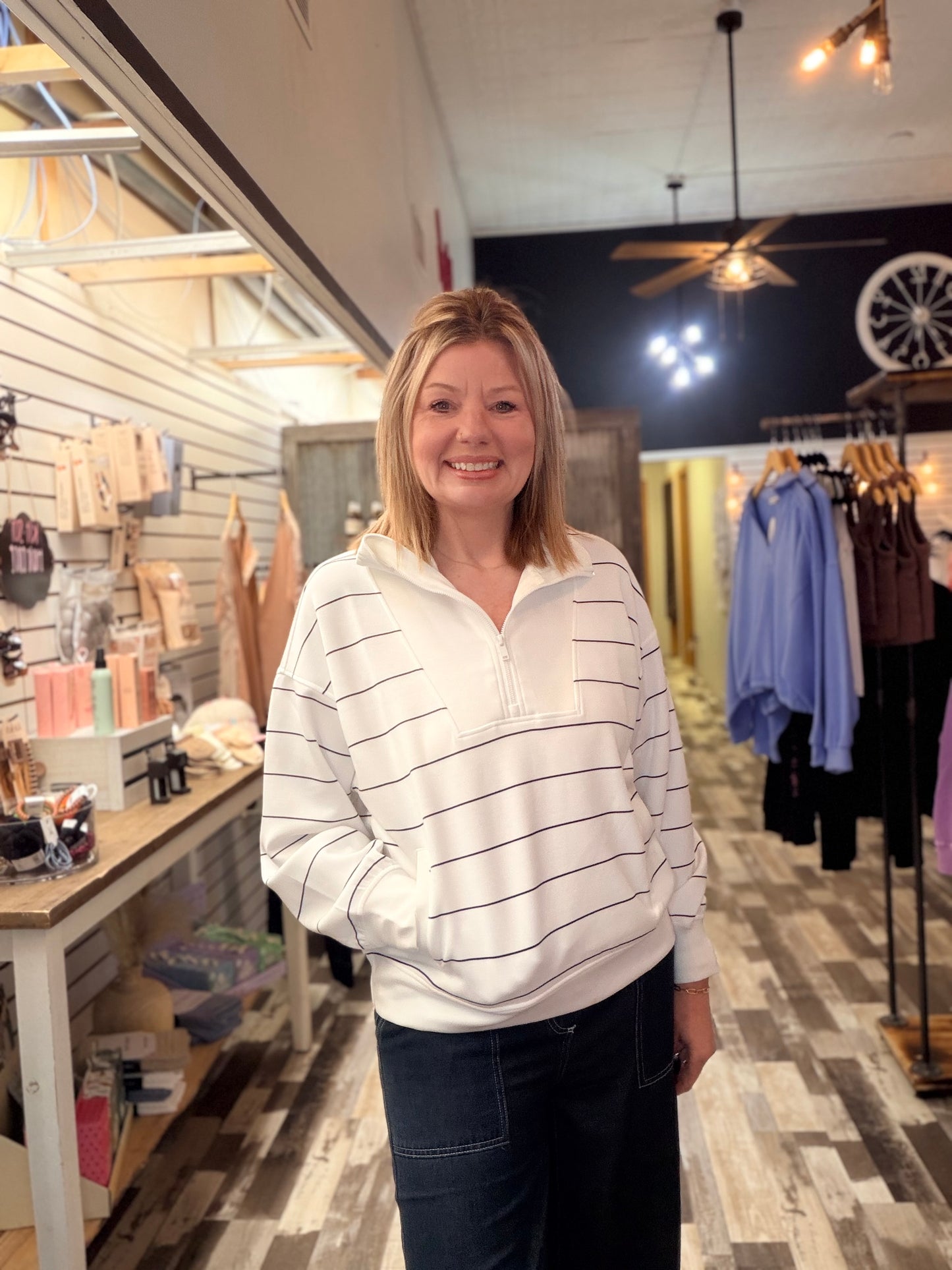 Two Stripe Piping Mock Neck Top