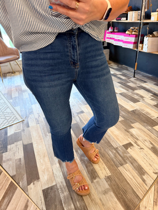 Mica High Rise Crop Flare w/Uneven Hem
