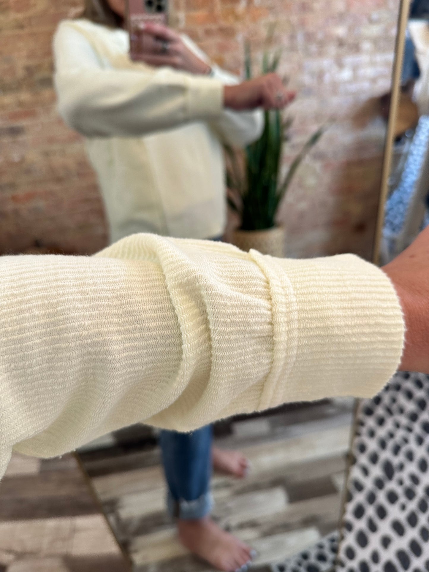 The Ellie Washed Ribbed Split Neck Long Sleeve Knit Top