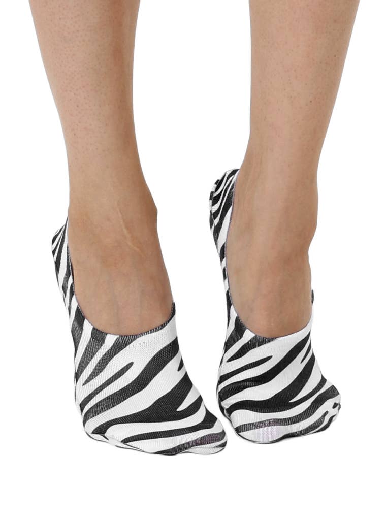 No-Show Liner Socks - Zebra Print - White & Black