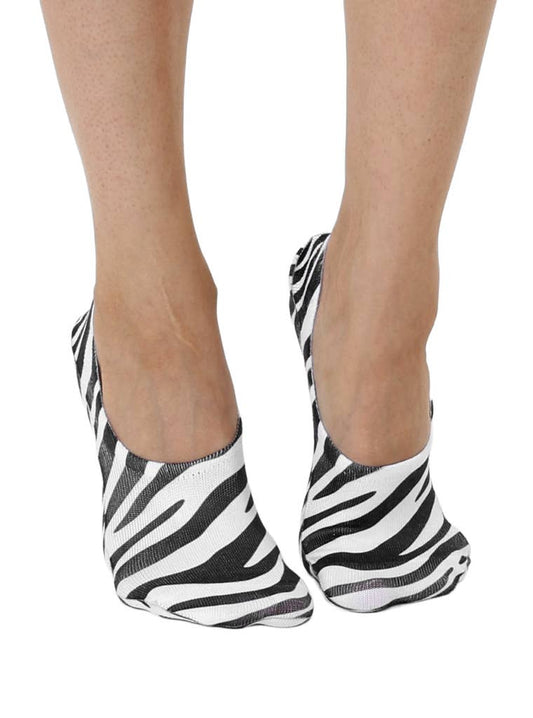 No-Show Liner Socks - Zebra Print - White & Black