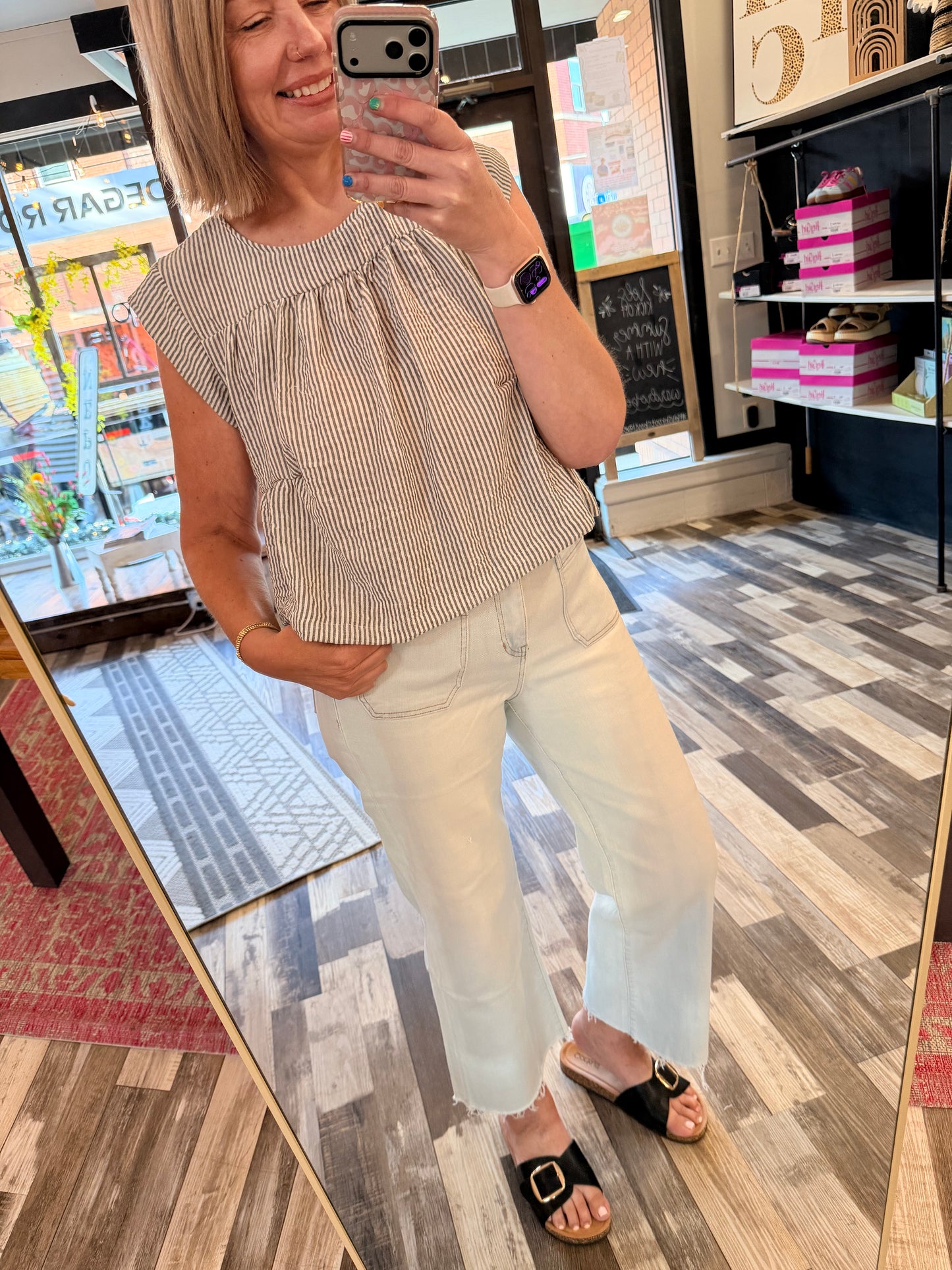 The Layla Striped Sleeve/Ish Top