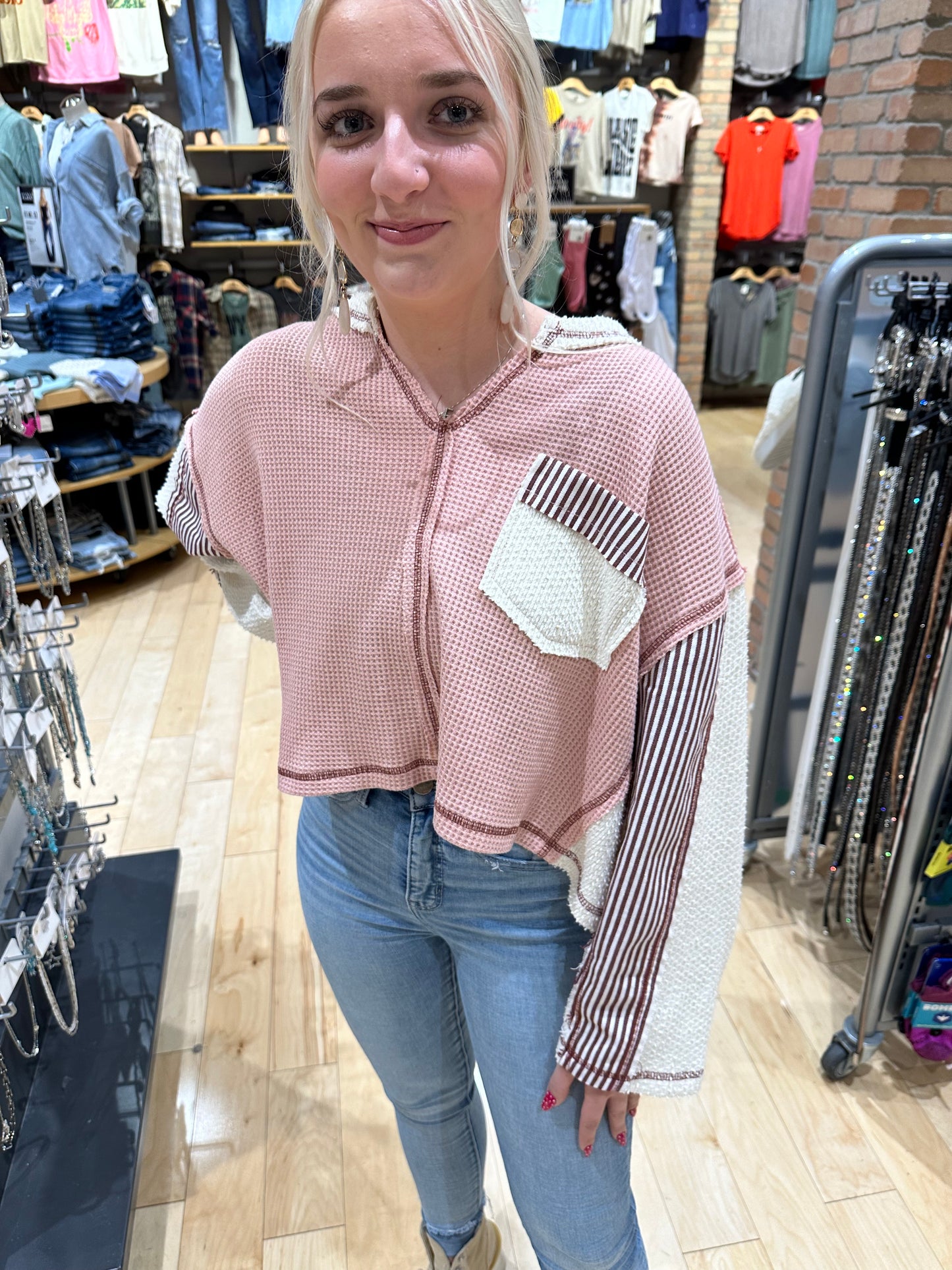 Take A Chance Round Neck Wide Sleeve Oversized Thermal Knit Top