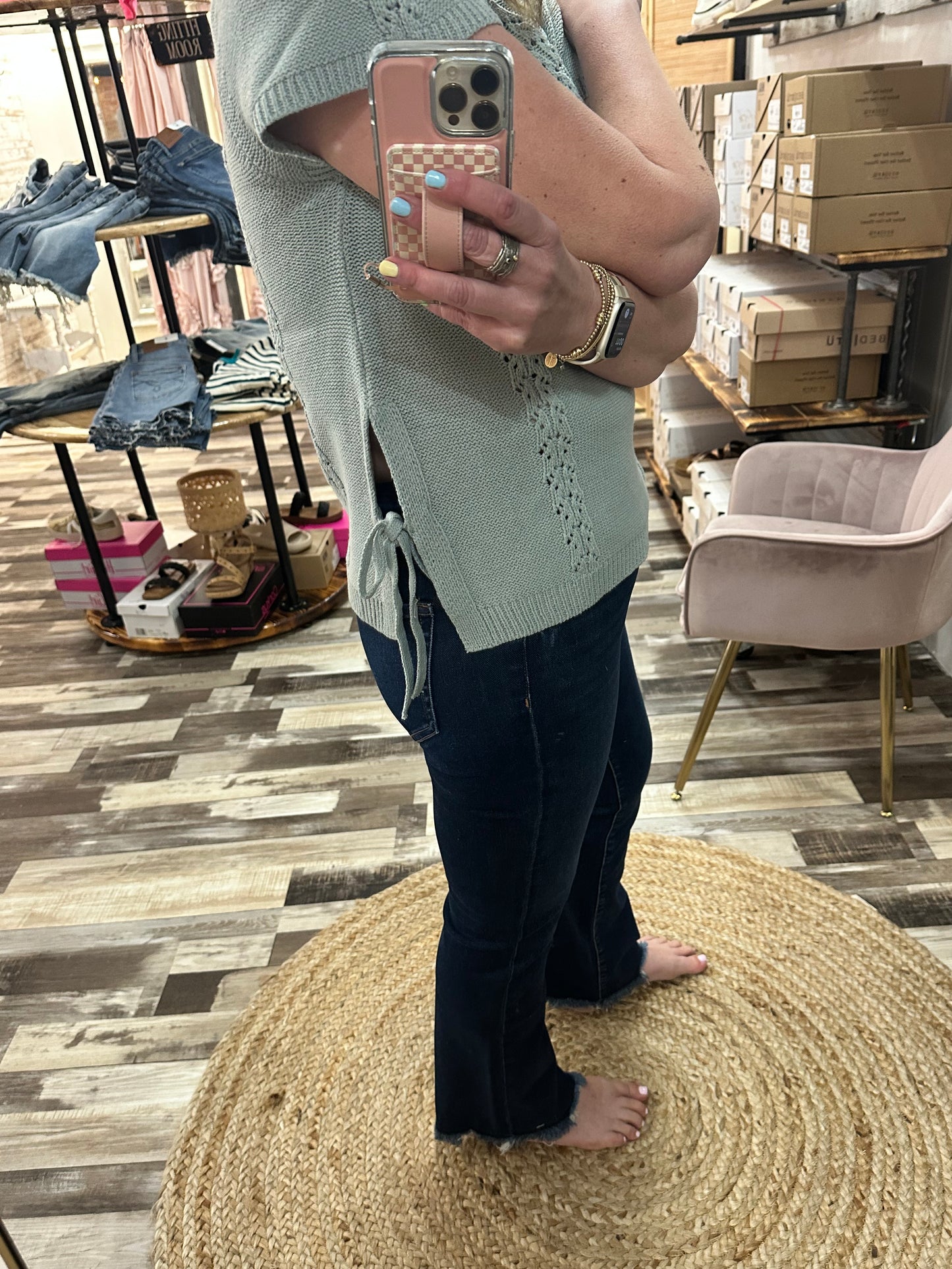 Raglan Sleeve Side Tie Sweater Knit Top
