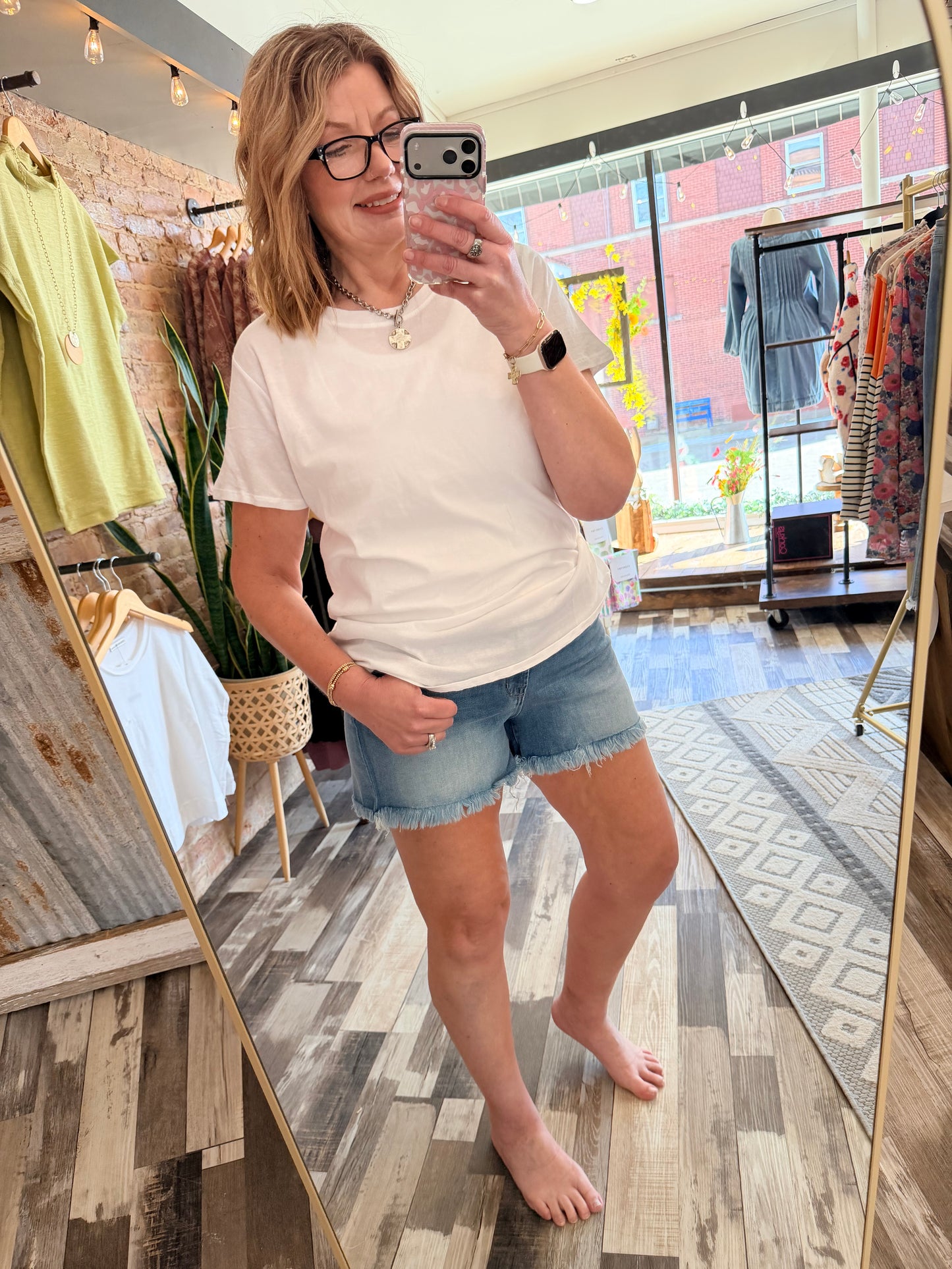 Mid Rise Raw Frayed Hem Denim Shorts