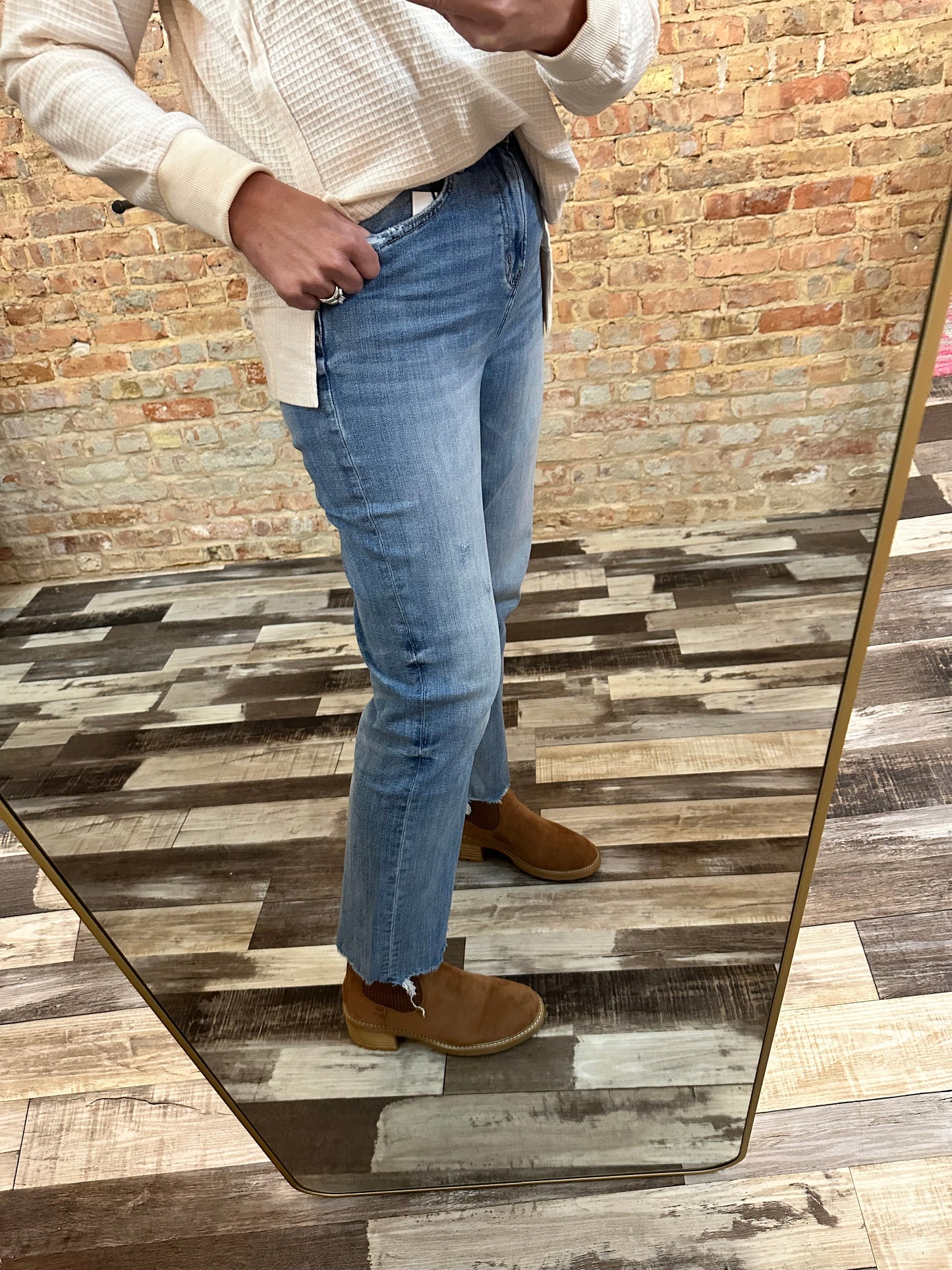 Mica High Rise Raw Hem Loose Fit Straight