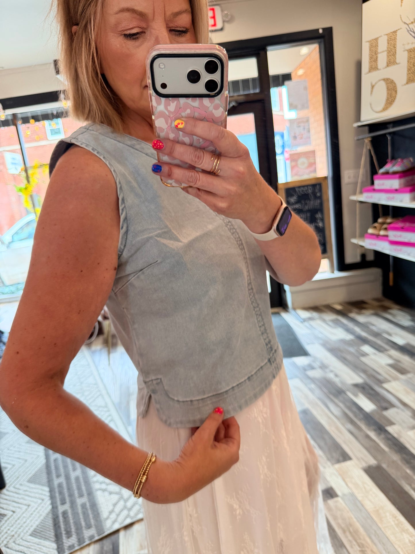 She's Gone Country Washed Denim Seam Detail Sleeveless Top