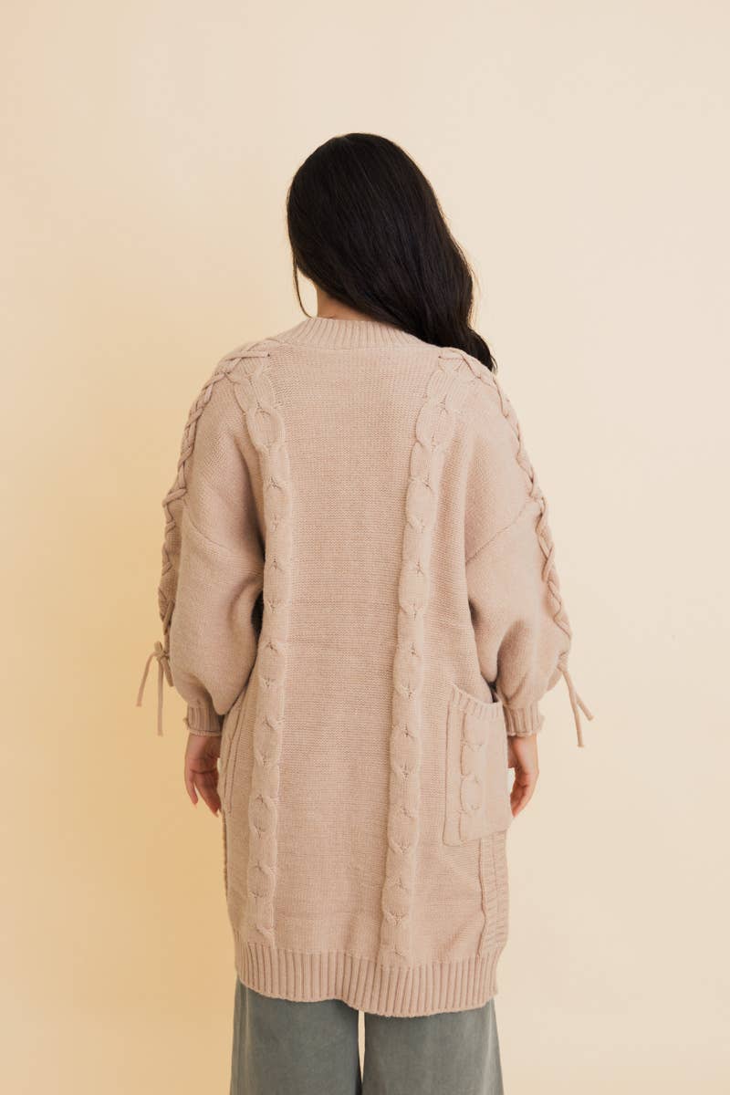 Get Cozy Cable Knit Oversized Cardigan w/ Adjustable Sleeves