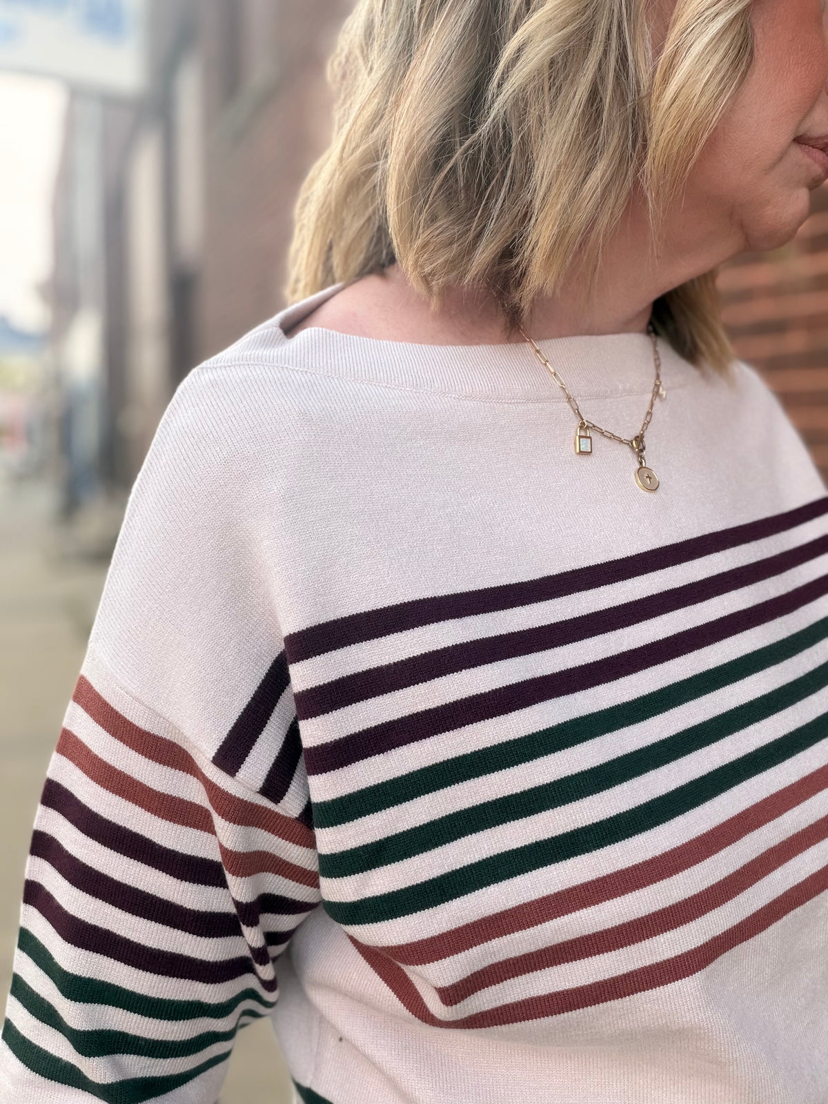 Golden Hour Boat Neck Striped Sweater