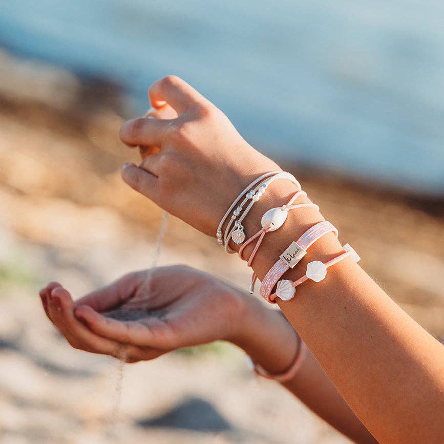 "Shimmer" Coral with Shell Hair Tie Bracelets
