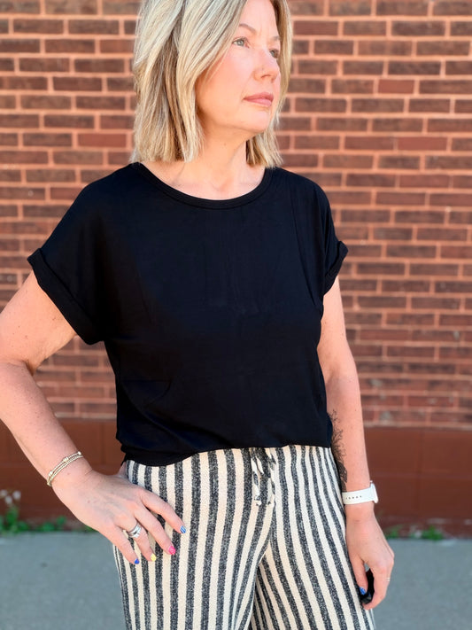 The Layla Solid Crew Rolled Sleeve Top