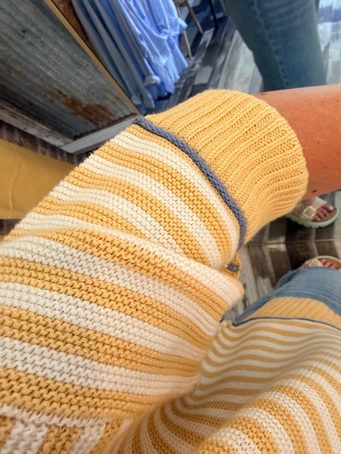 Stripe Raw Edge Detail Contrast Trim Sweater