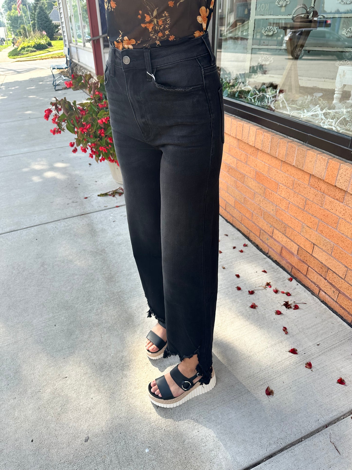 The Lena Asymmetrical Distressed Hem Straight Leg Jeans