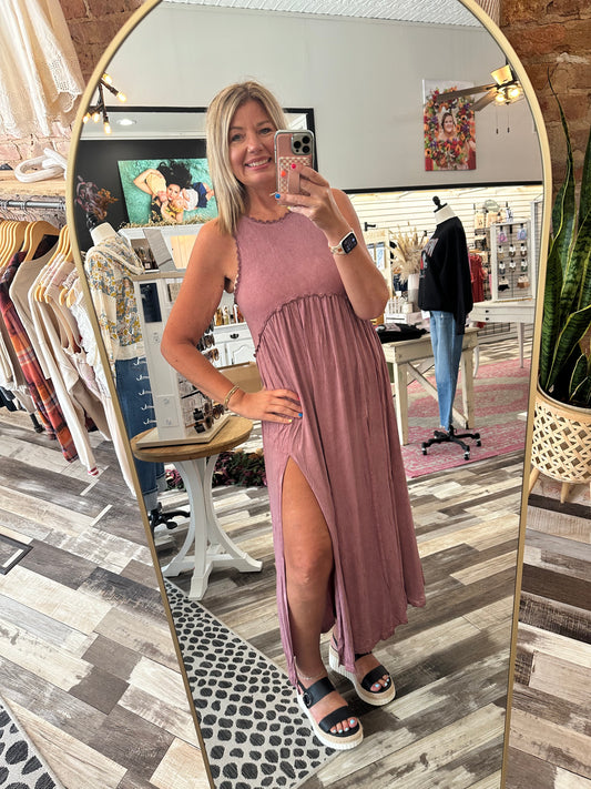 Mineral Wash Front Slit Maxi Dress