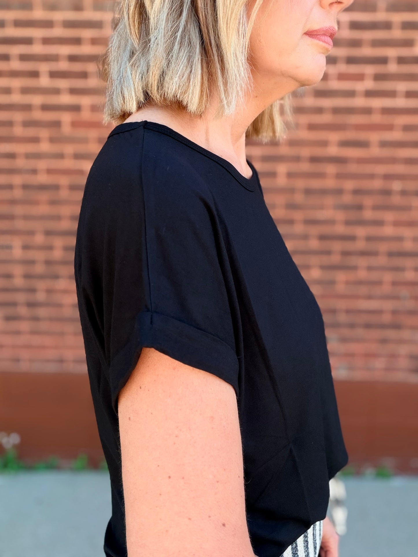 The Layla Solid Crew Rolled Sleeve Top