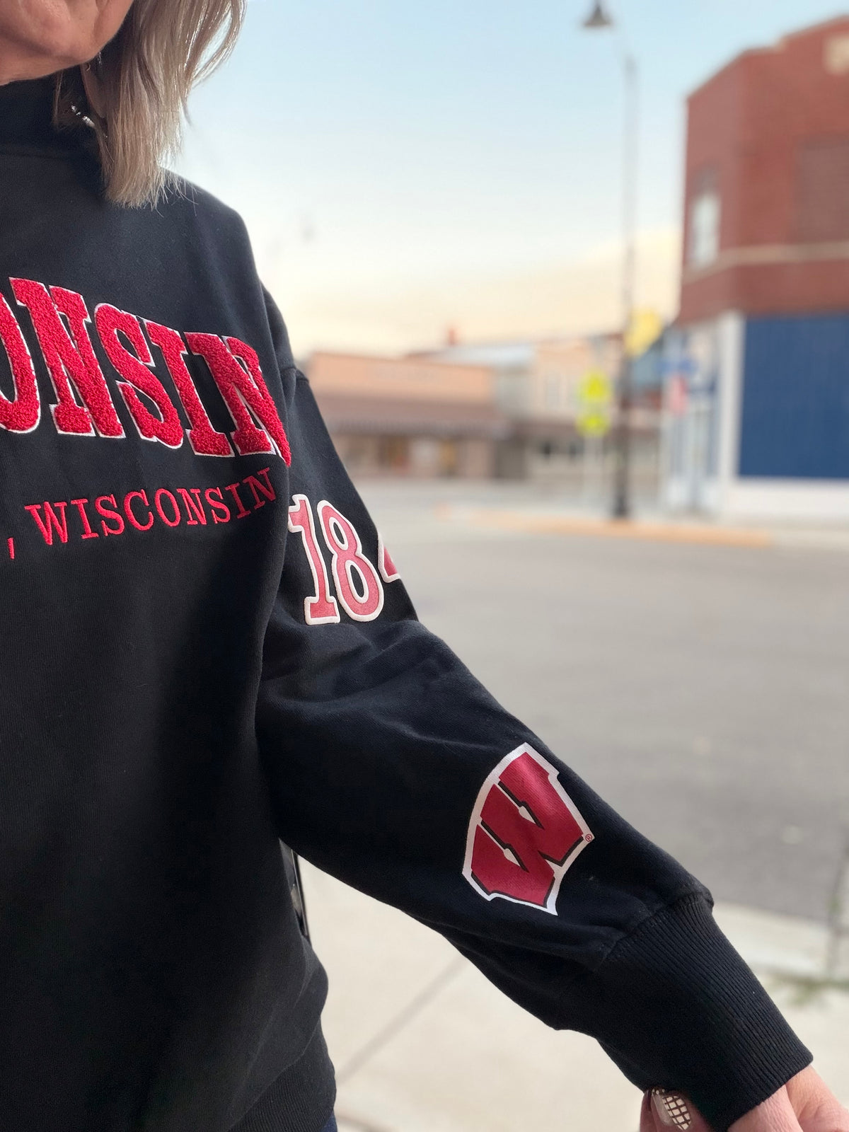 Wisconsin All Over Scatter Oversized Funnel Neck