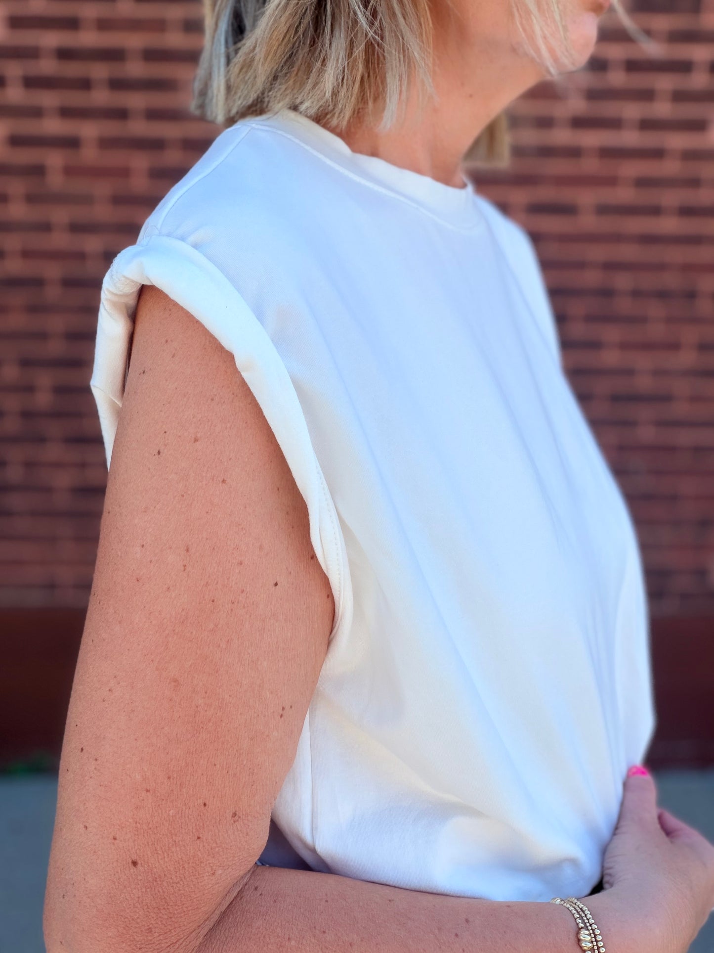 The Maddi Crew Neck Sleeve Roll-Up Top