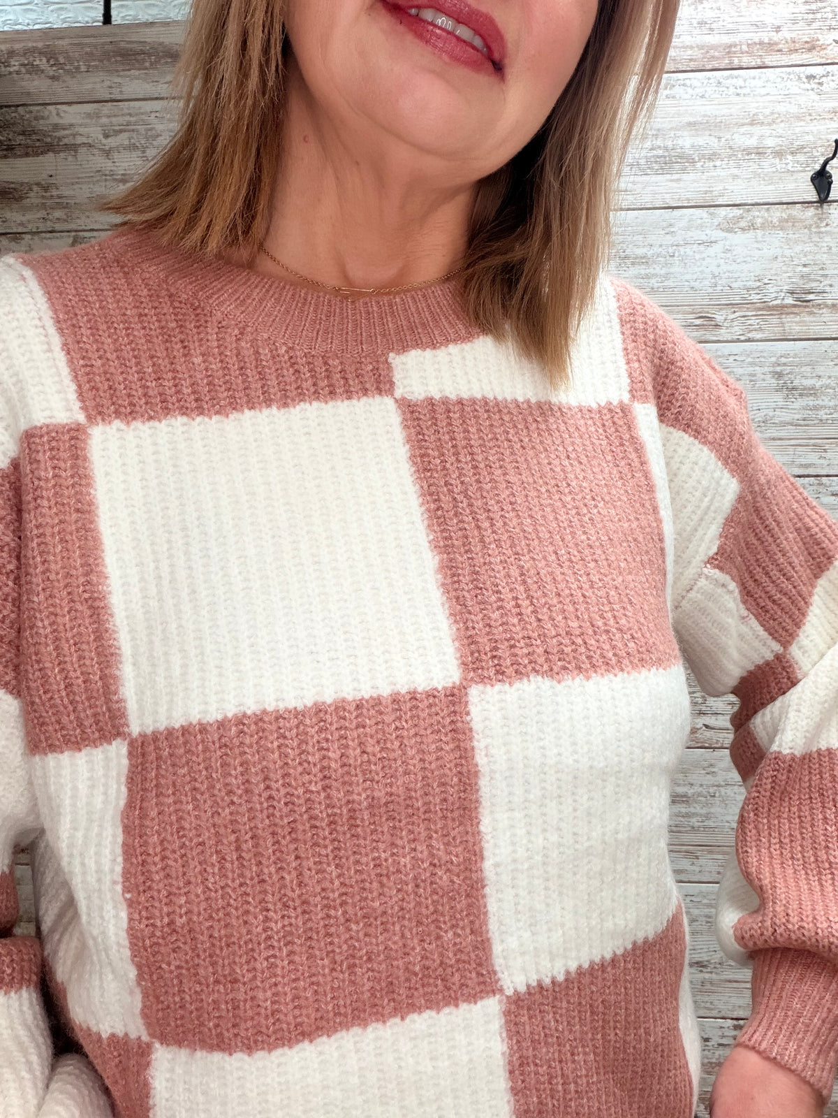 Checker Crew Neck Sweater
