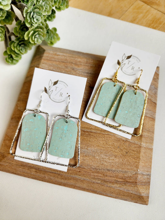 Twig & Rue - Chloe| Spring collection, leather statement earring: Mint / Gold Plated