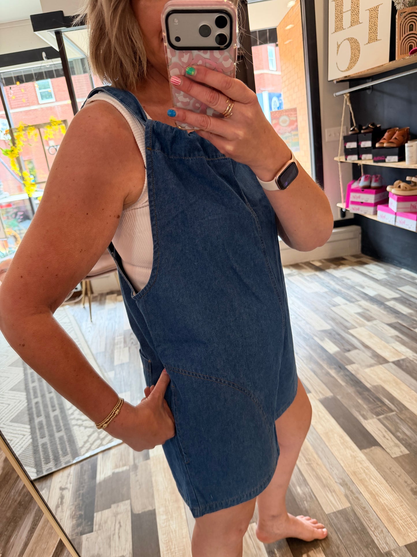 The Raisa Denim Romper w/Gathered Neck