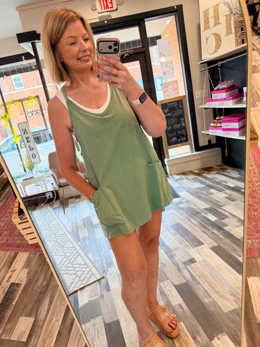 FP Dupe Mineral Wash Mini Dress W Built in Romper Lining