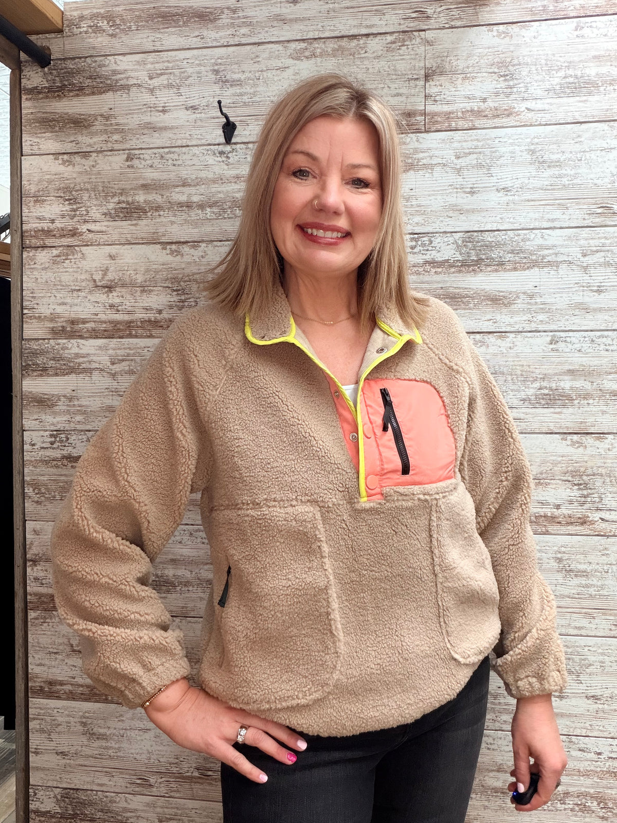 Free People Dupe Colorblock Fleece Pullover