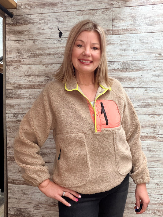 Free People Dupe Colorblock Fleece Pullover