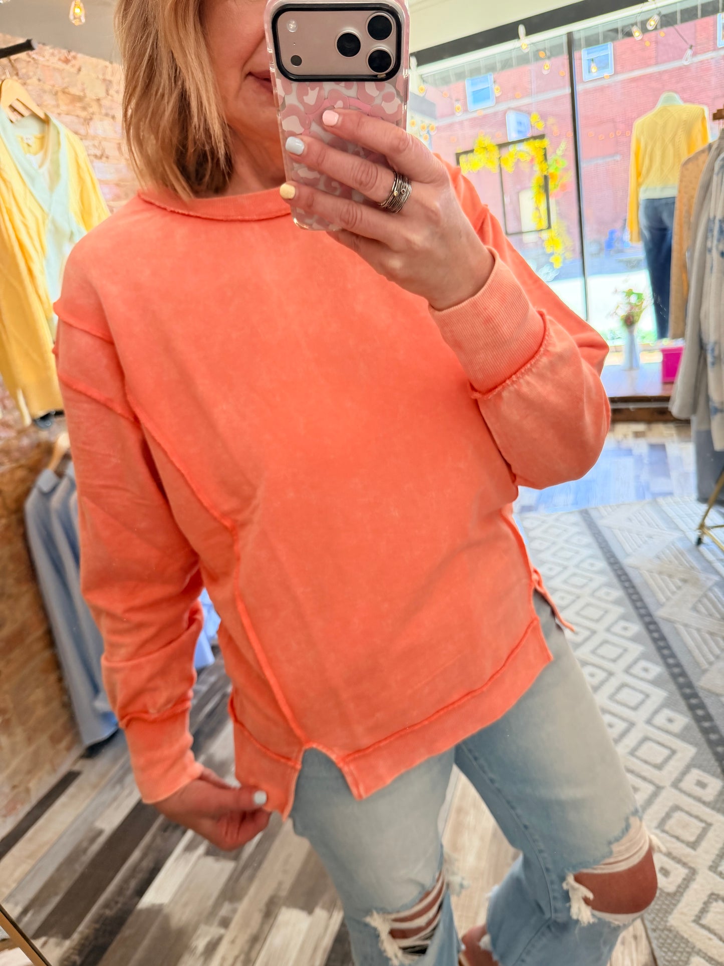 Good Times Acid Wash French Terry Exposed-Seam Sweatshirt