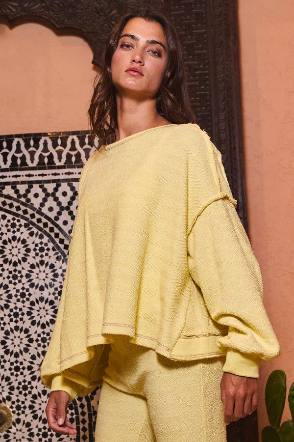 Sunshine in My Day Overlap Open Back Oversize Fit Reverse Stitched Top