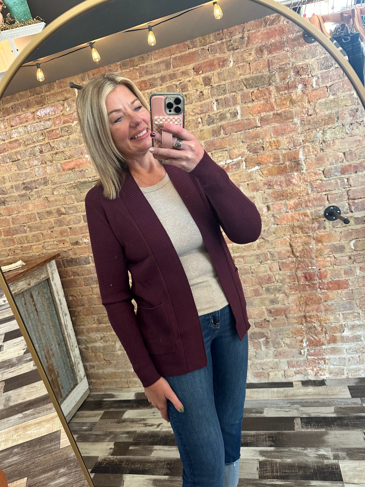 The Dani Open Front Waffle Textured Cardigan