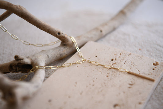 Gold Bar Paperclip Chain Necklace