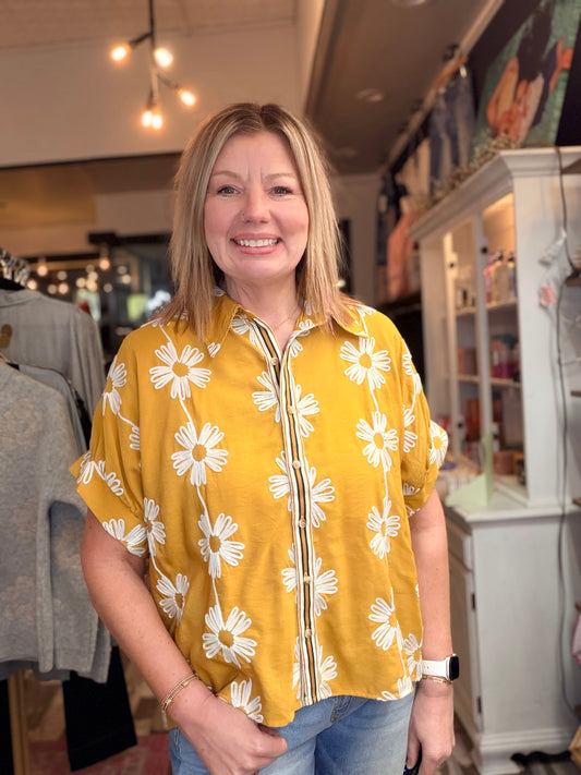 A Splash of Sunshine Dolman Boxy Flower Top