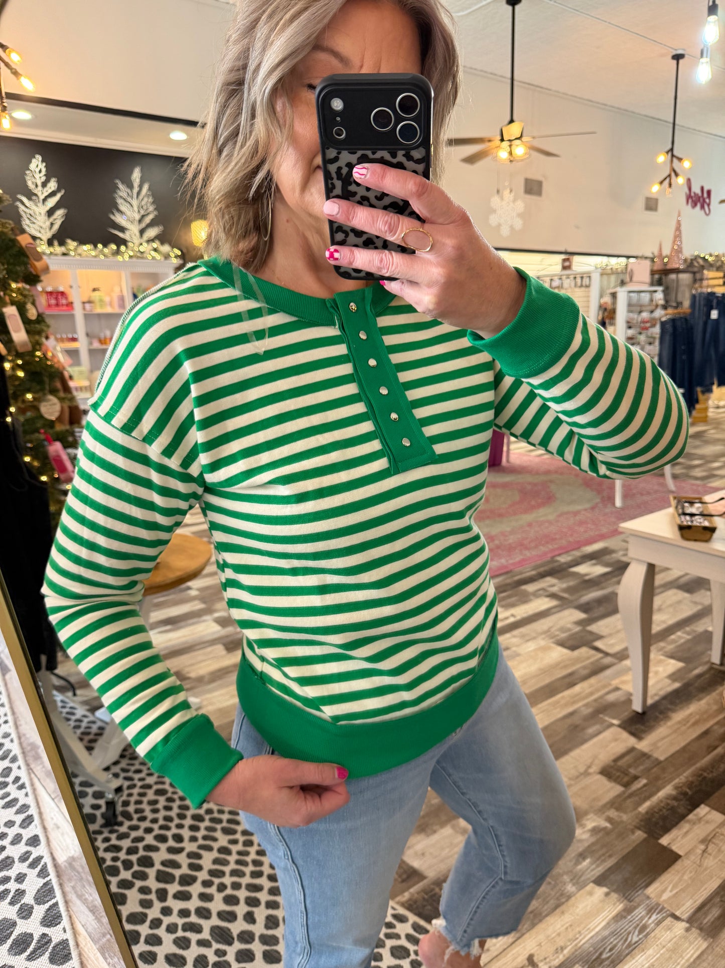 The Henley Snap Button, Striped Pullover Sweater