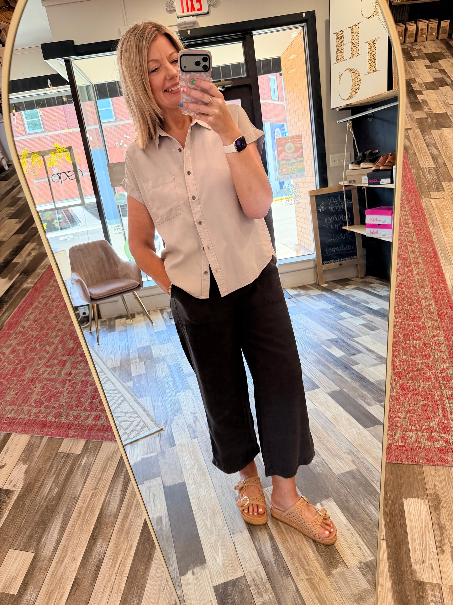 Tencel Short Dolman Sleeve Button Down Shirt