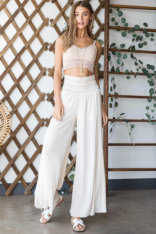 Ruched waist wide resort pants