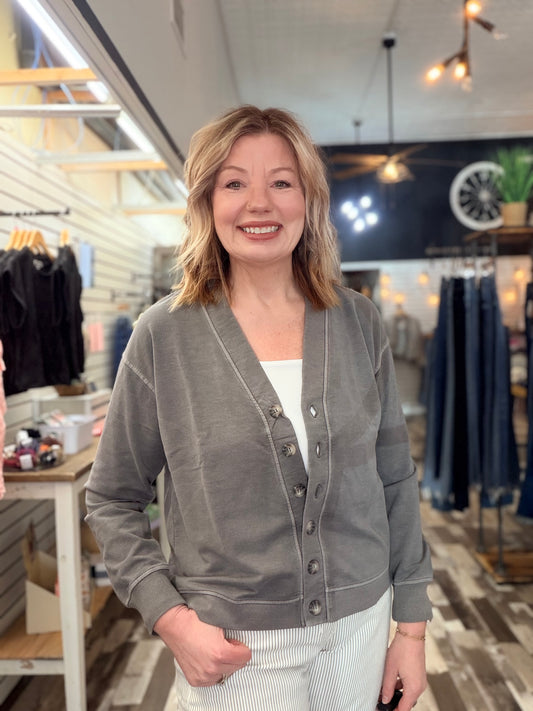 Mineral Washed Button Down Long Sleeve Cardigan