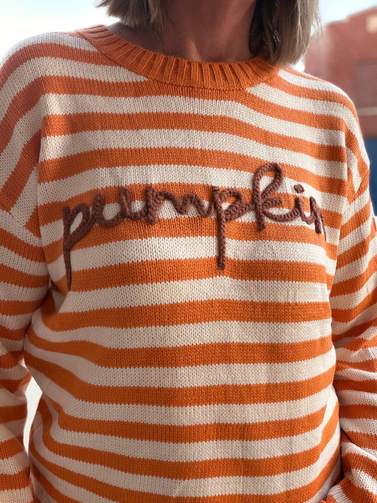 Pumpkin Script Striped Knit Sweater