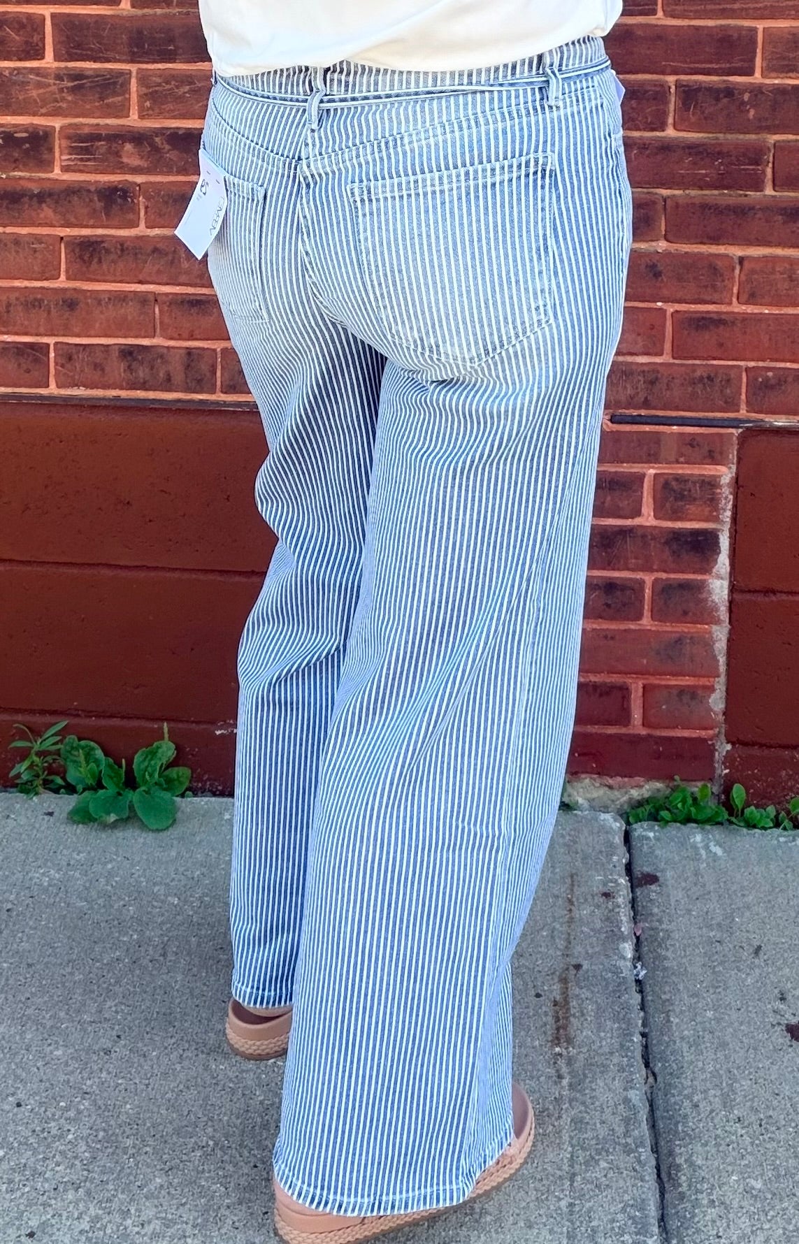 Vervet High Rise Waist Tie Striped Wide Leg Jeans